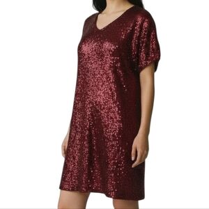 Hilary Radley Dress Womens Medium Solid Red‎ Sequin Party Date Sparkle Holiday